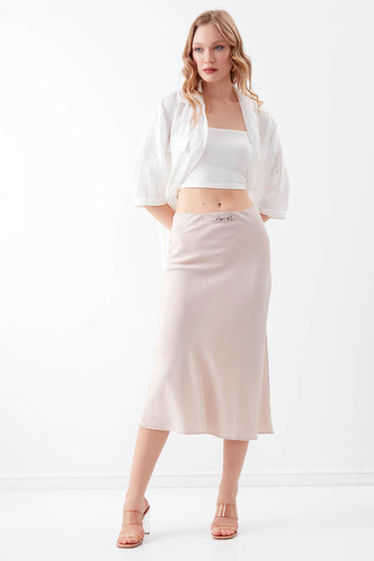 CHAIN DETAILED WAIST MIDI HEIGHT SKIRT FRONT