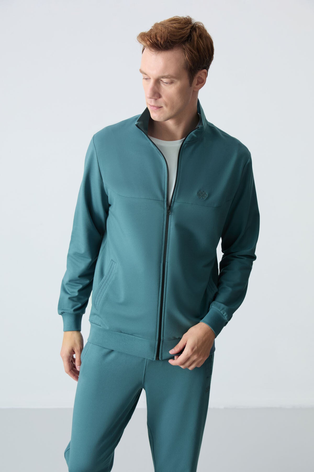 Forest Green Cotton Thick Soft Textured Comfort Fit Basic Men's Tracksuit Set - 85260