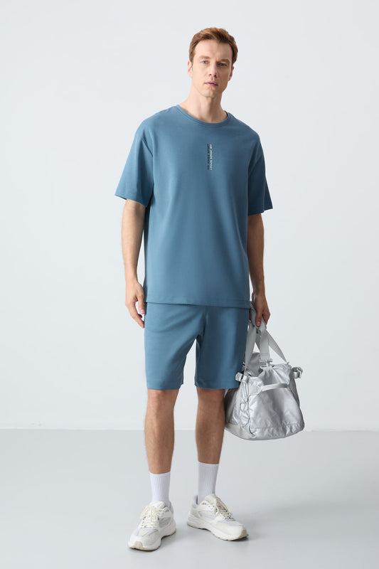 Forest Green Cotton Thick Soft Textured Oversize Fit Basic Men's Shorts Set - 85258