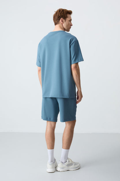 Forest Green Cotton Thick Soft Textured Oversize Fit Basic Men's Shorts Set - 85258