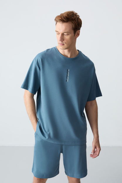 Forest Green Cotton Thick Soft Textured Oversize Fit Basic Men's Shorts Set - 85258