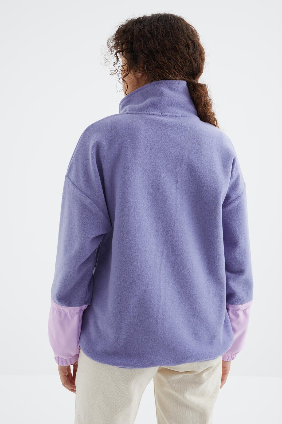 Light Purple Skirt Hem Gather Half Zipper Oversize Women's Fleece Sweatshirt - 97238
