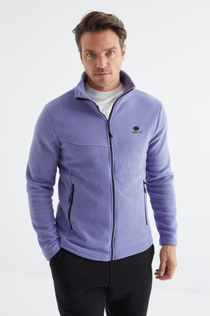 Light Purple Zippered High Collar Standard Fit Men's Fleece Sweatshirt - 88134