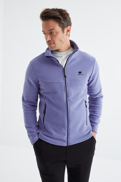 Light Purple Zippered High Collar Standard Fit Men's Fleece Sweatshirt - 88134