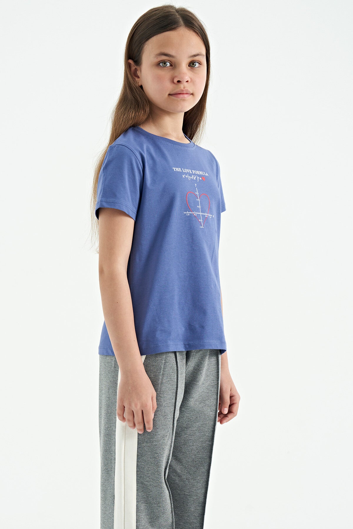 Light Purple O Collar Print Detailed Relax Fit Girls' T-Shirt - 75129
