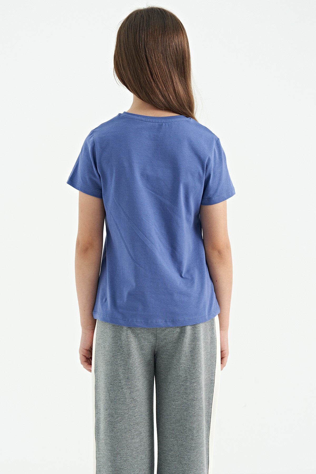 Light Purple O Collar Print Detailed Relax Fit Girls' T-Shirt - 75129