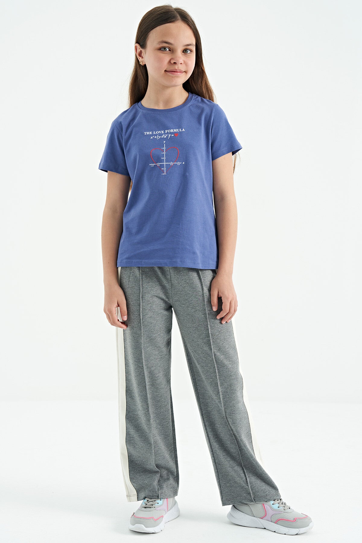 Light Purple O Collar Print Detailed Relax Fit Girls' T-Shirt - 75129