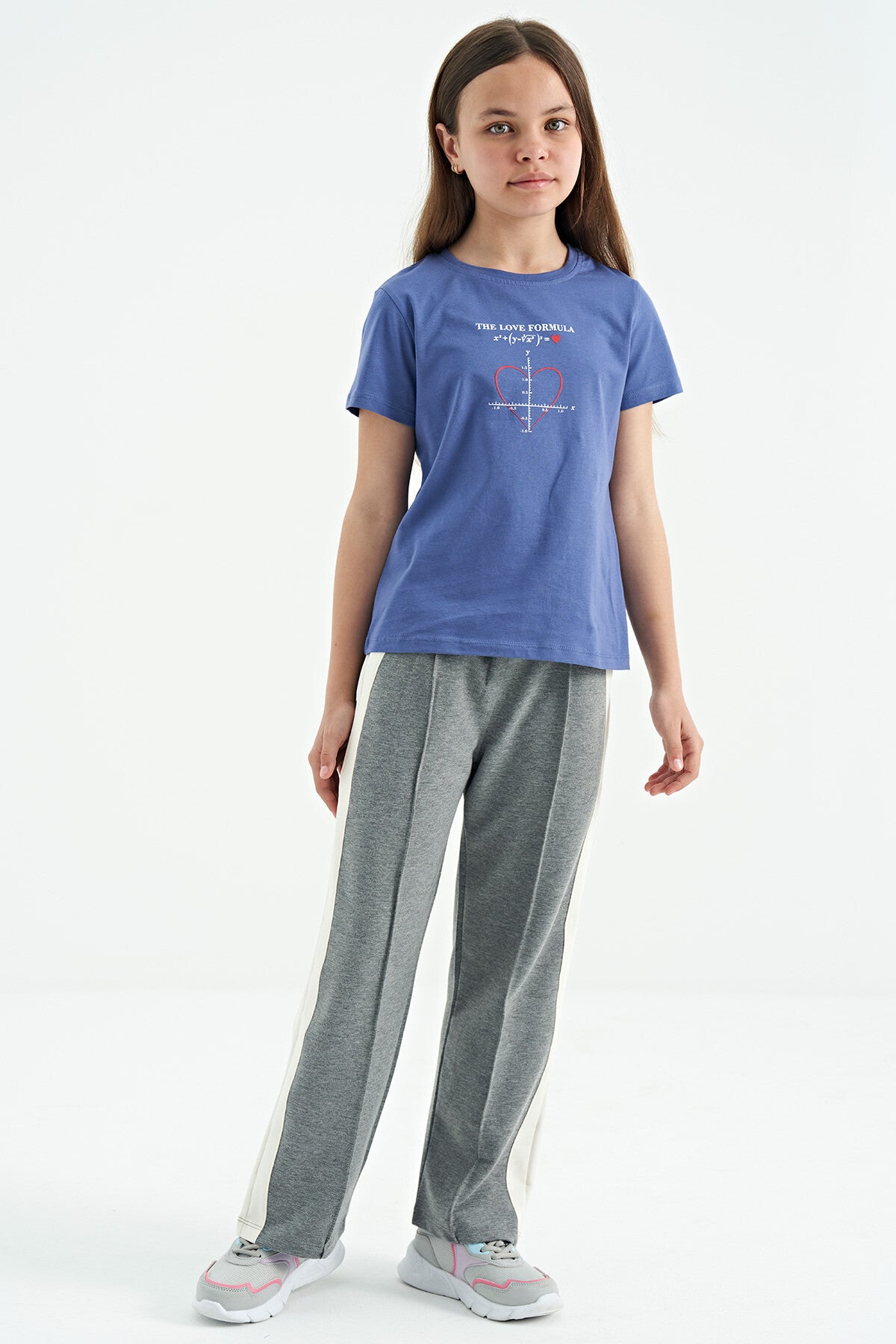 Light Purple O Collar Print Detailed Relax Fit Girls' T-Shirt - 75129