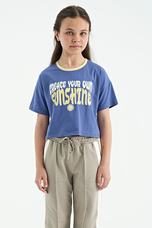 Light Purple Printed O Collar Oversize Short Sleeve Girls' T-Shirt - 75111