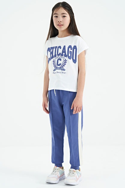 Light Purple Side Striped Hidden Zipper Pocket Detailed Jogger Girls' Tracksuit Bottom - 75122