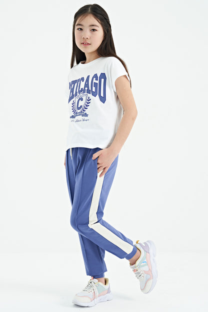 Light Purple Side Striped Hidden Zipper Pocket Detailed Jogger Girls' Tracksuit Bottom - 75122