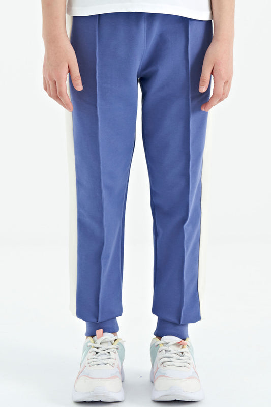Light Purple Side Striped Hidden Zipper Pocket Detailed Jogger Girls' Tracksuit Bottom - 75122