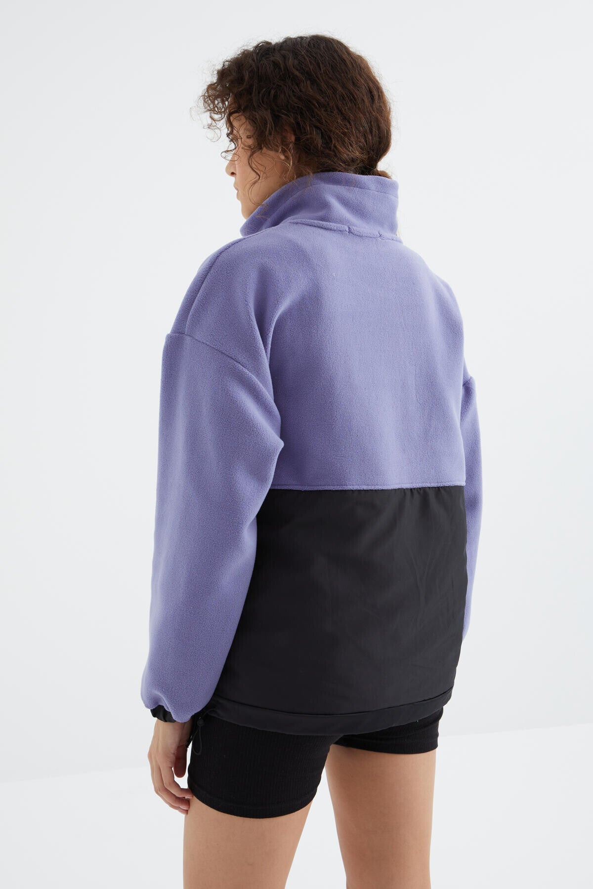 Light Purple Half Zipper Skirt with Gathered Hem Stand Collar Oversize Women's Fleece Sweatshirt - 97236