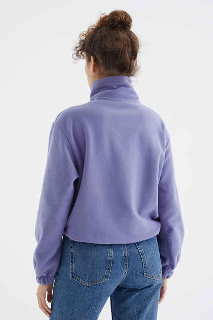 Light Purple Half Zipper Skirt with Gathered Hem Women's Polar Oversize Sweatshirt - 97171