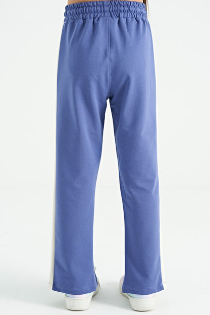 Light Purple Script Embroidered Detailed Laced Relax Fit Girls' Tracksuit Bottom - 75121