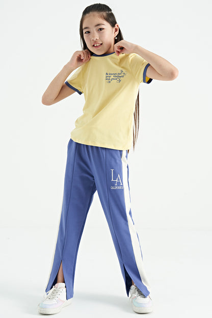 Light Purple Script Embroidered Detailed Laced Relax Fit Girls' Tracksuit Bottom - 75121