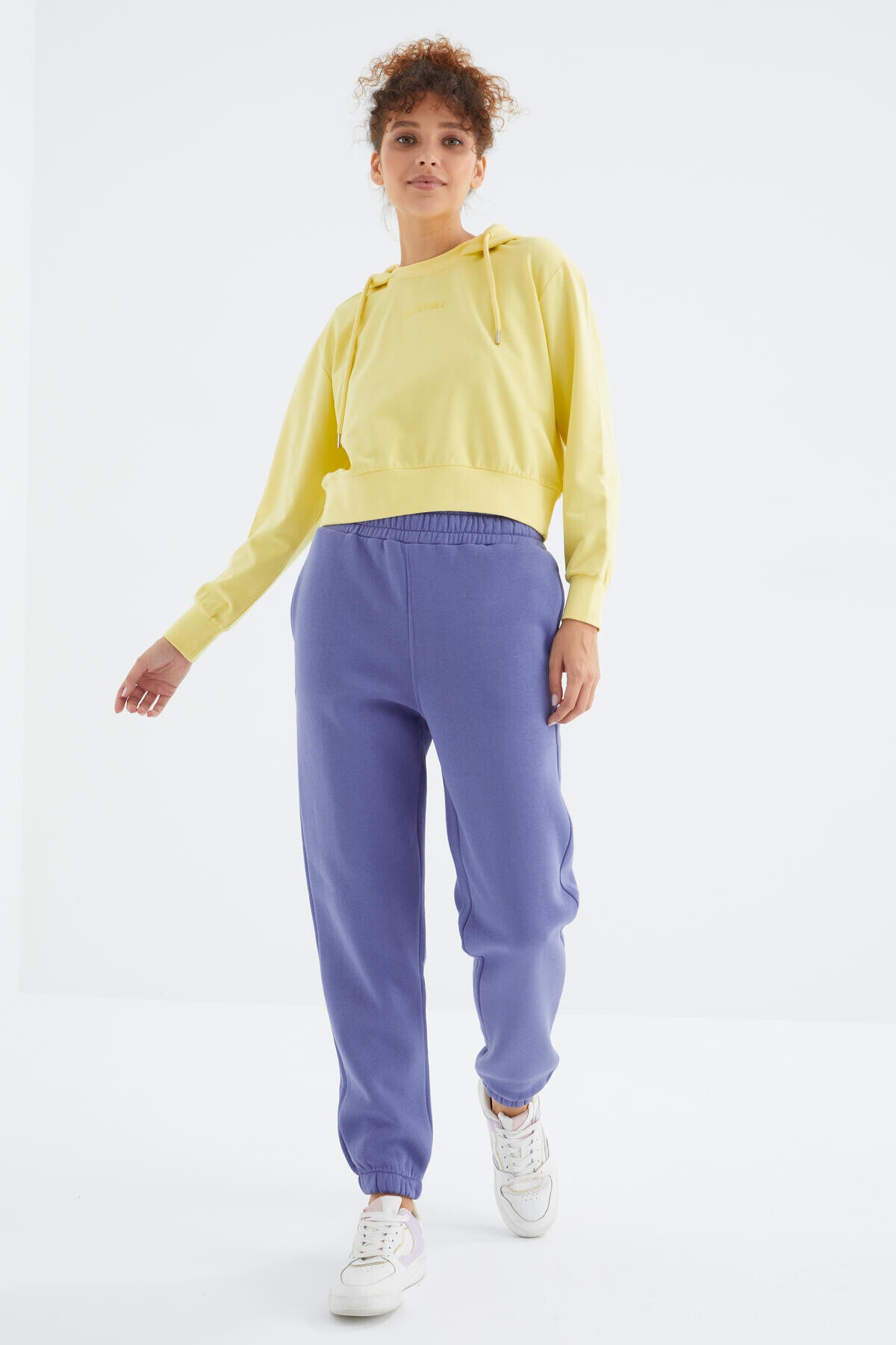 Light Purple High Waist Brushed 3-Thread Cotton Basic Women's Tracksuit Bottom - 94624