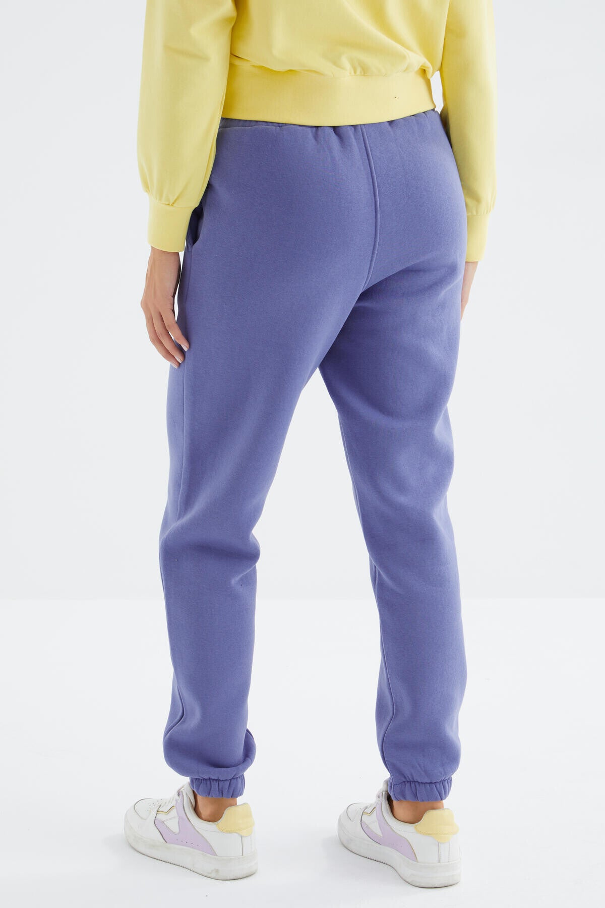 Light Purple High Waist Brushed 3-Thread Cotton Basic Women's Tracksuit Bottom - 94624