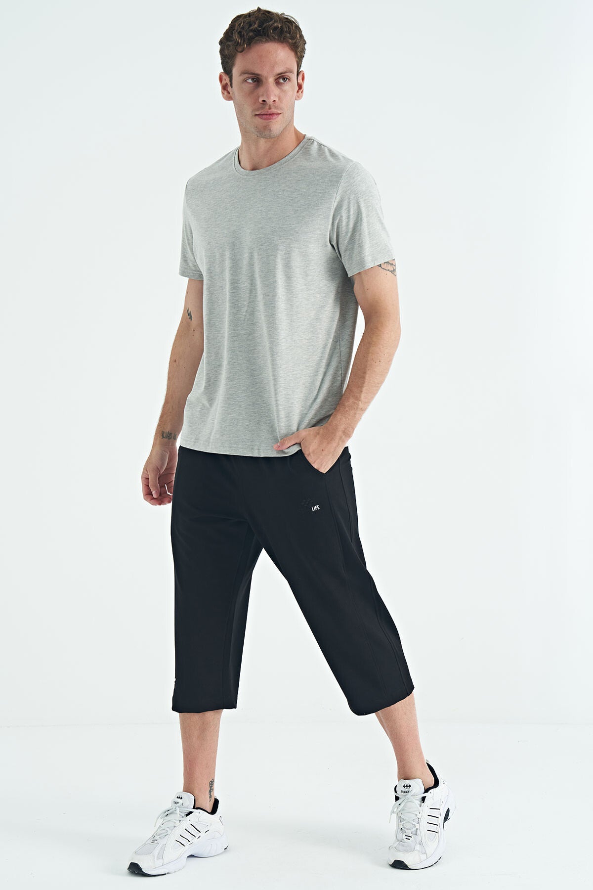 Grey Melange Men's Basic Short Sleeve Regular Fit O Neck T-shirt - 87911