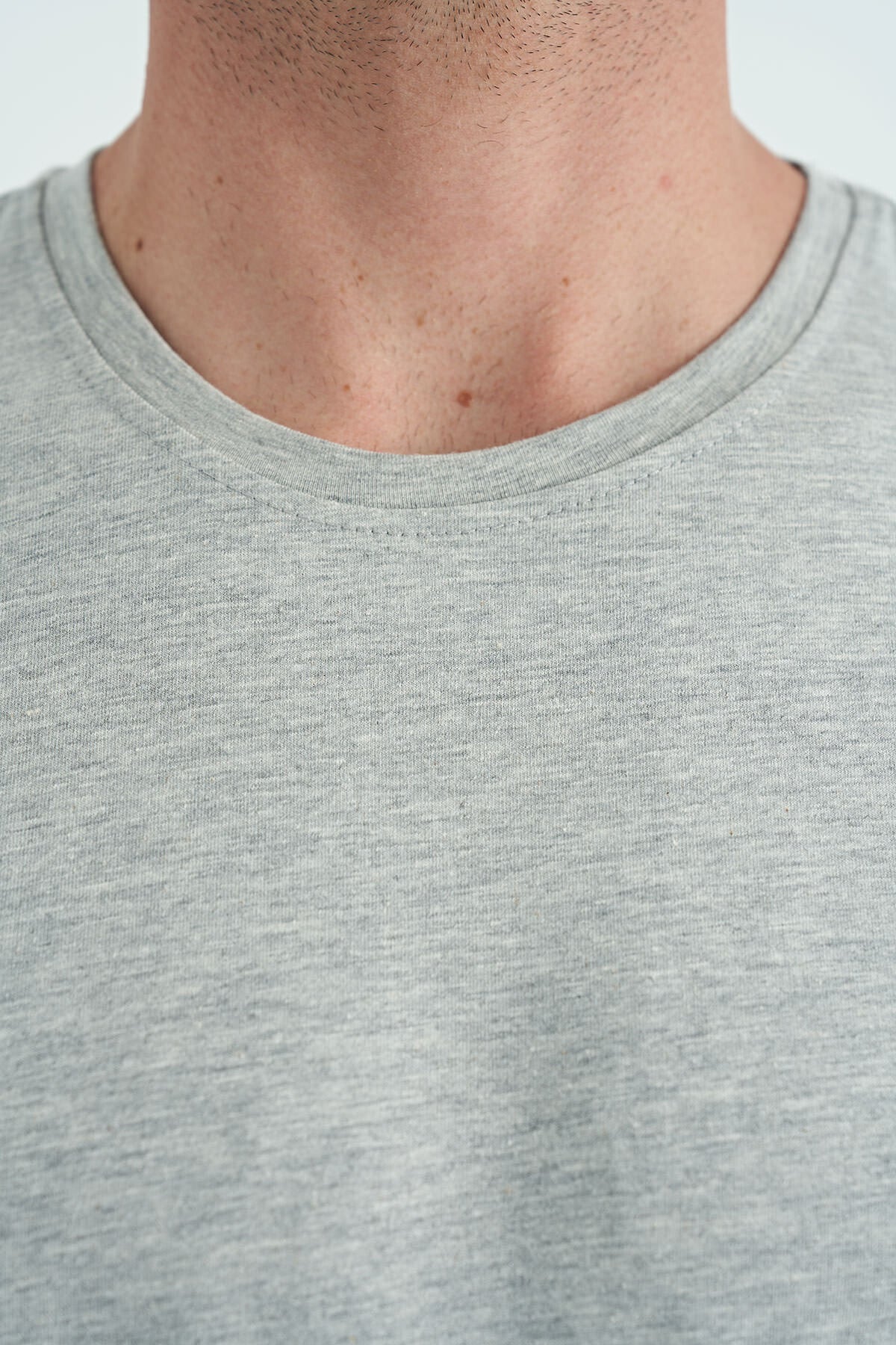 Grey Melange Men's Basic Short Sleeve Regular Fit O Neck T-shirt - 87911