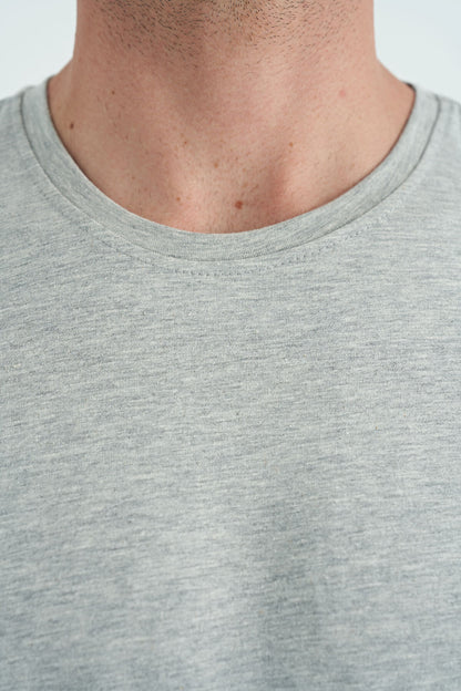 Grey Melange Men's Basic Short Sleeve Regular Fit O Neck T-shirt - 87911