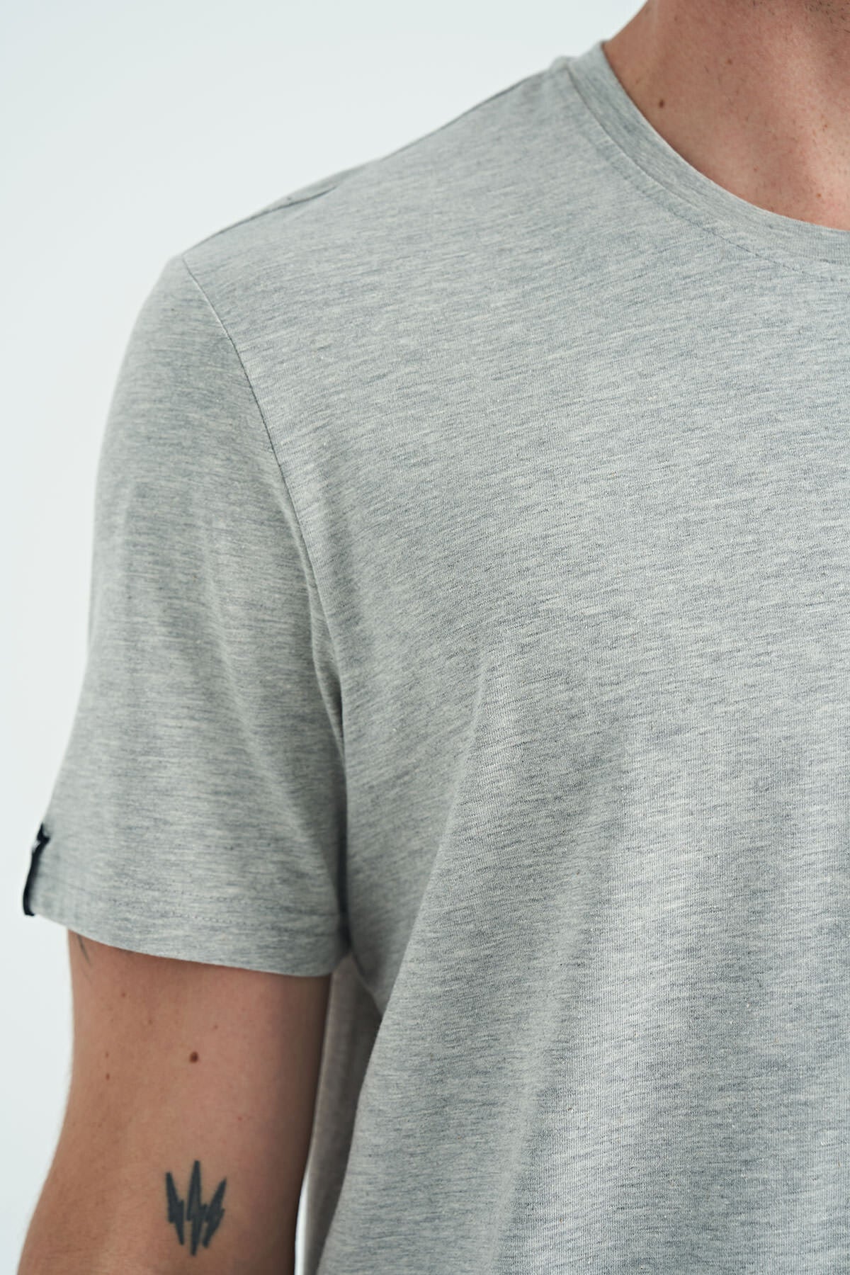 Grey Melange Men's Basic Short Sleeve Regular Fit O Neck T-shirt - 87911