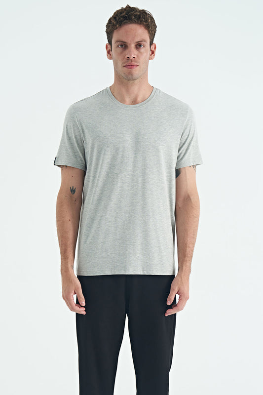 Grey Melange Men's Basic Short Sleeve Regular Fit O Neck T-shirt - 87911