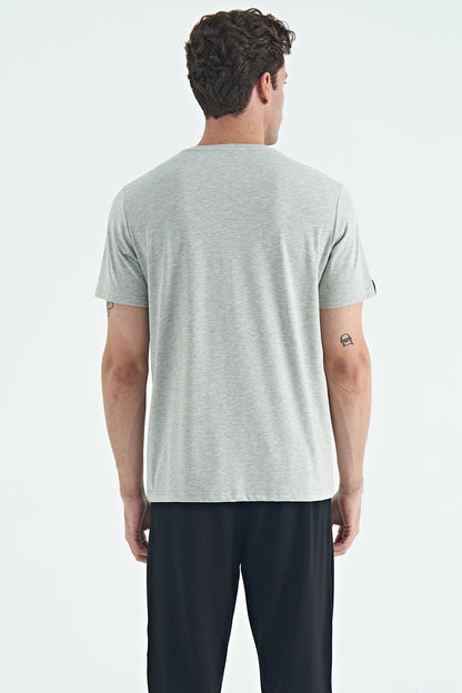Grey Melange Men's Basic Short Sleeve Regular Fit O Neck T-shirt - 87911