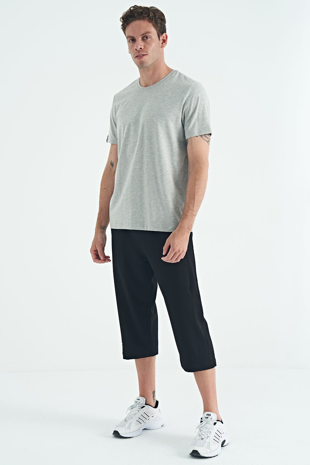 Grey Melange Men's Basic Short Sleeve Regular Fit O Neck T-shirt - 87911