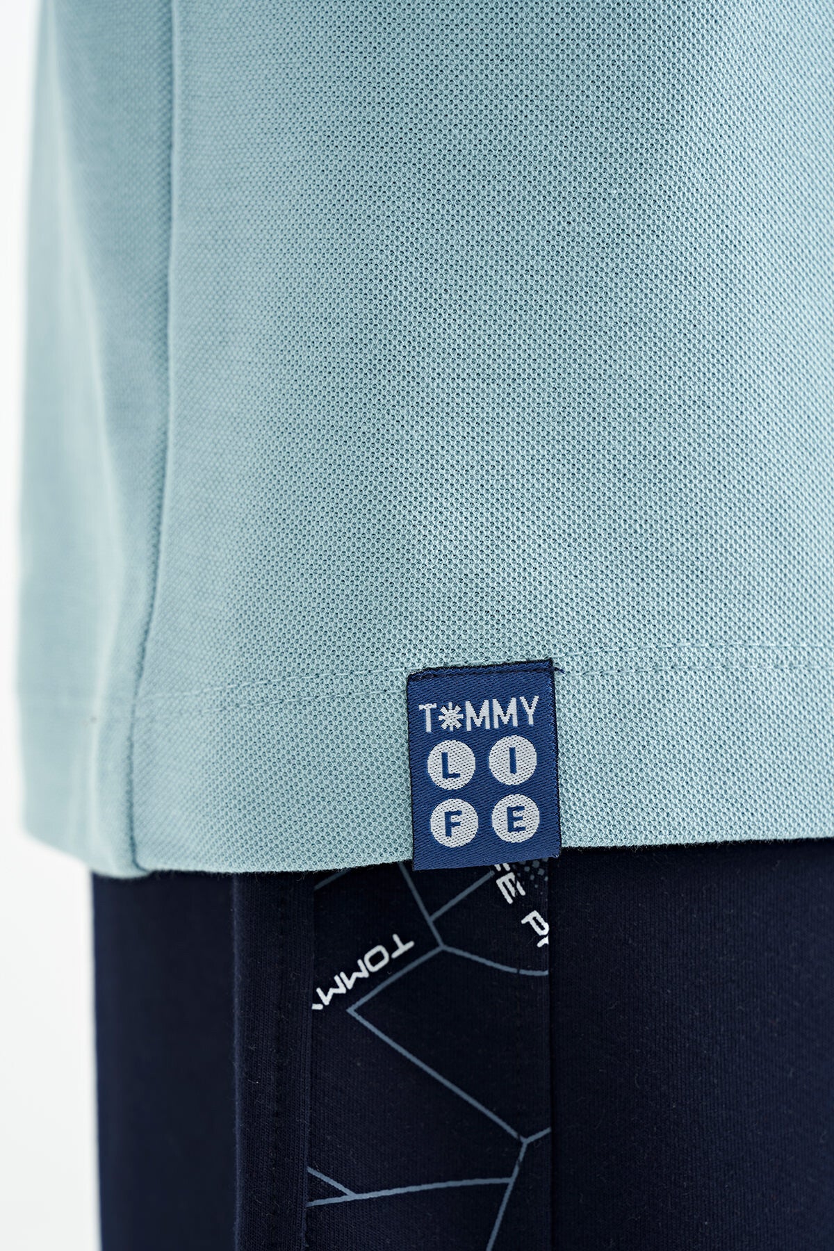 Light Blue Print Detailed O Collar Standard Fit Boy's T-Shirt - 11117