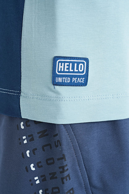 Light Blue Print Detailed O Collar Standard Fit Boys T-Shirt - 11157