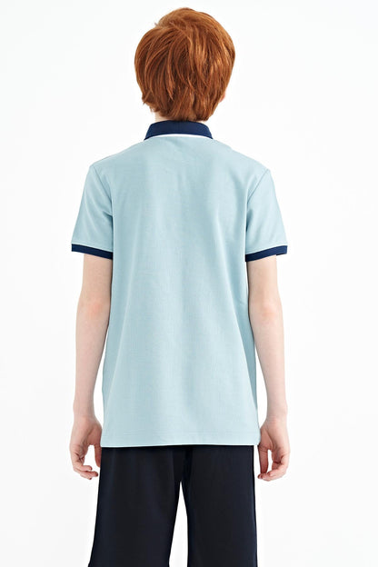 Light Blue Print Detailed Standard Cut Polo Collar Boys T-Shirt - 11140