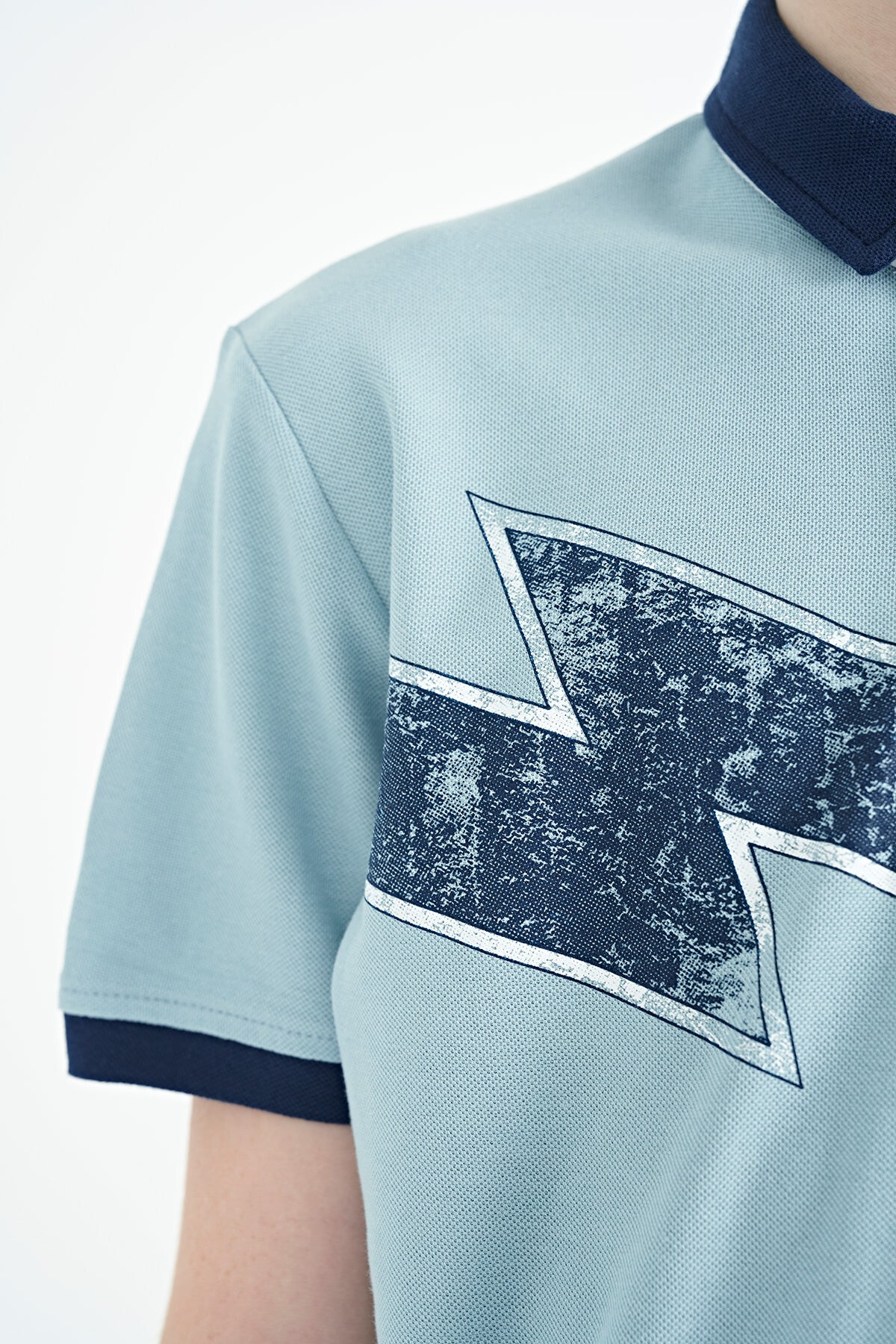 Light Blue Print Detailed Standard Cut Polo Collar Boys T-Shirt - 11154