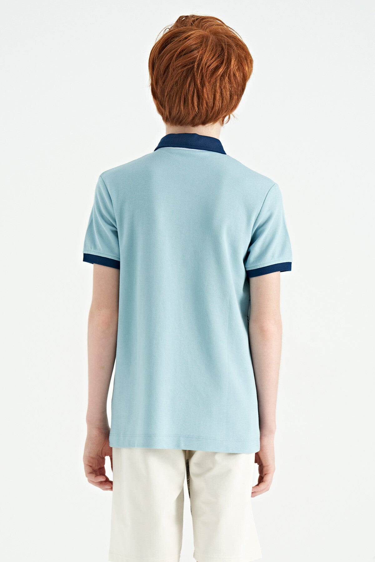 Light Blue Print Detailed Standard Fit Polo Collar Boys T-Shirt - 11165