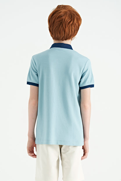 Light Blue Print Detailed Standard Fit Polo Collar Boys T-Shirt - 11165
