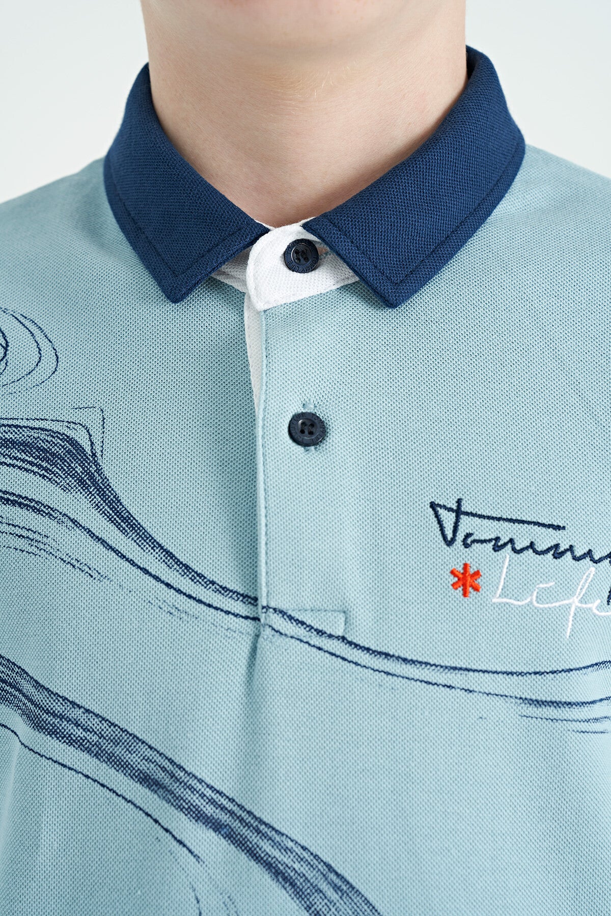 Light Blue Print Detailed Standard Fit Polo Collar Boys T-Shirt - 11165