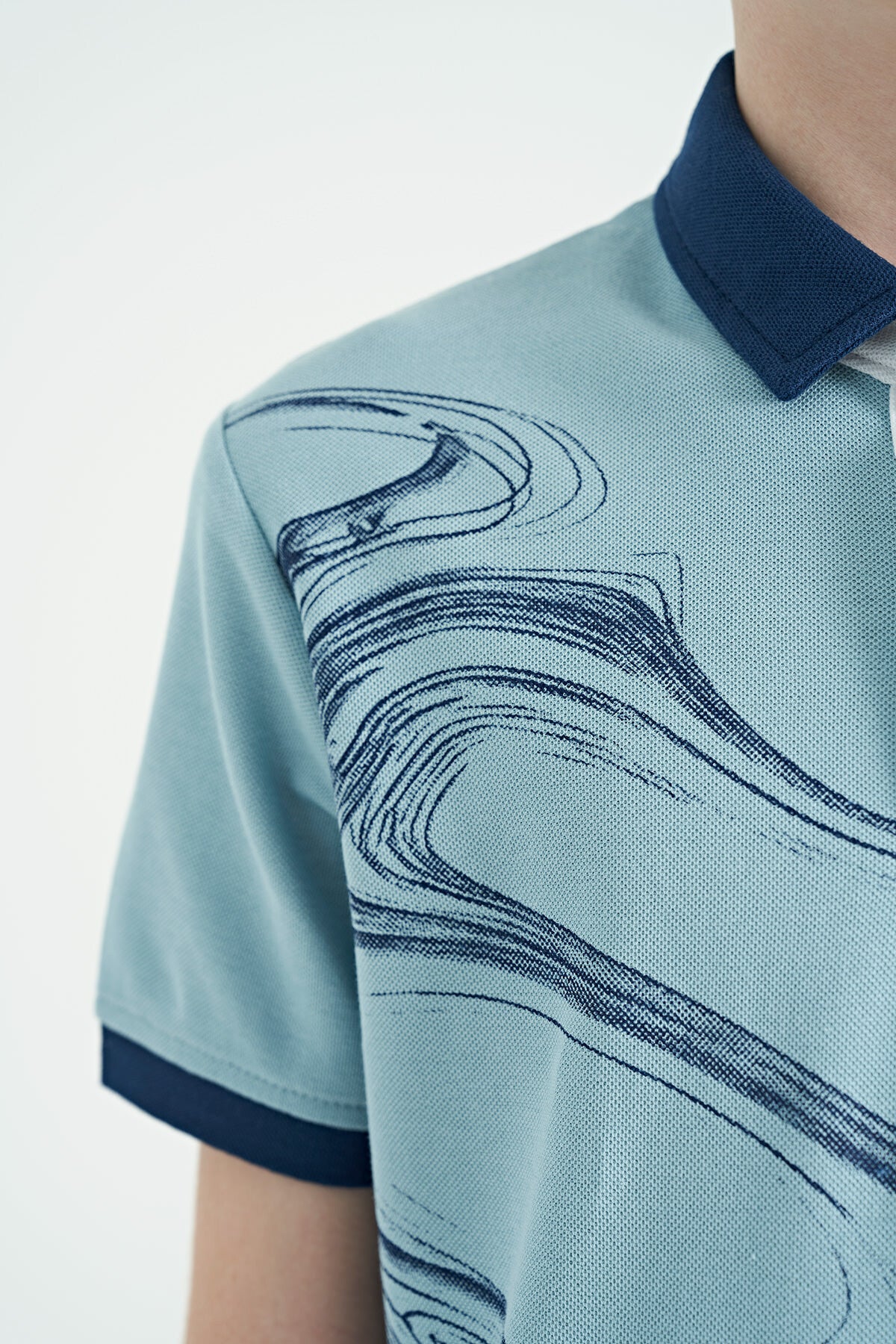 Light Blue Print Detailed Standard Fit Polo Collar Boys T-Shirt - 11165