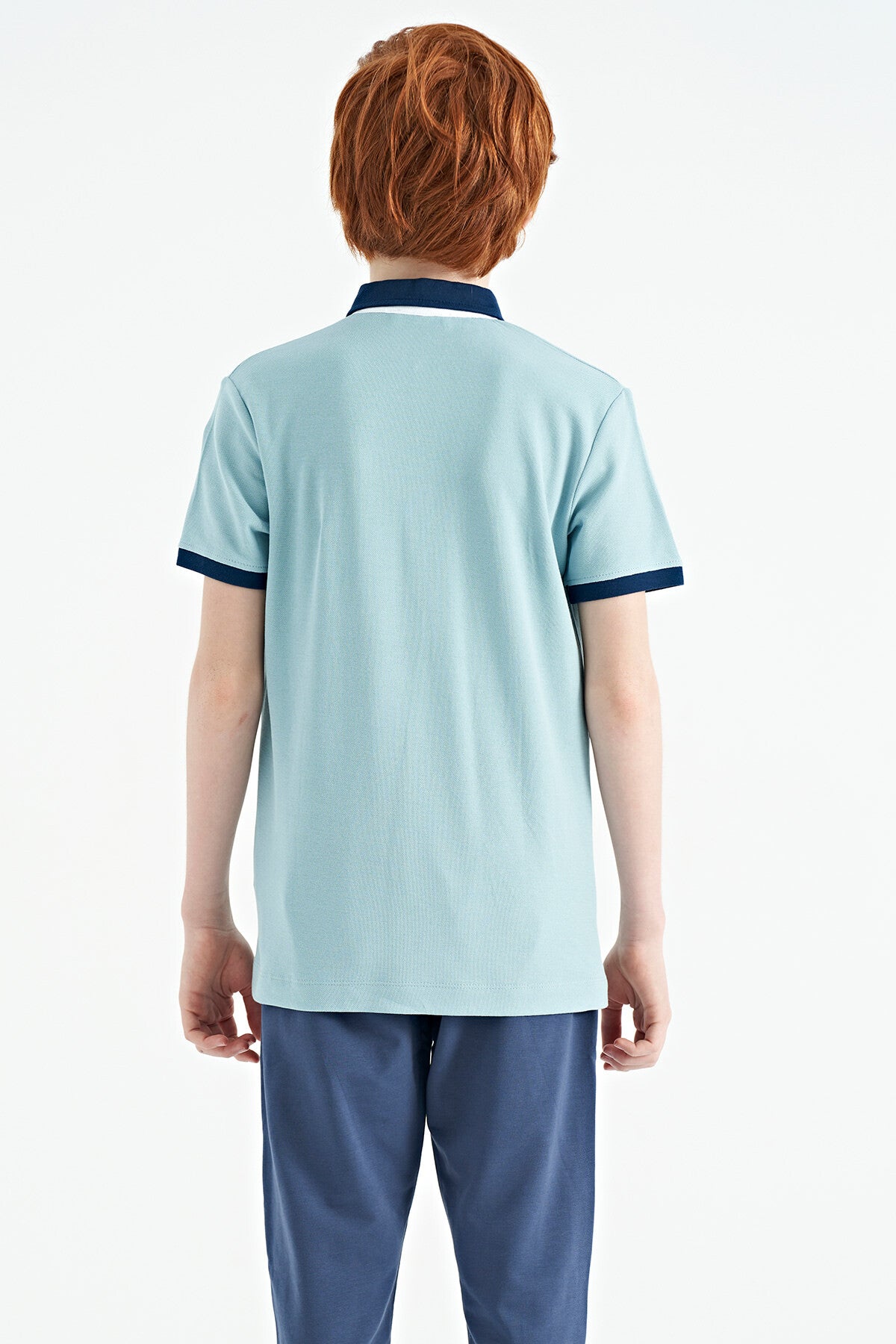 Light Blue Printed Pocket Detailed Standard Fit Polo Collar Boys T-Shirt - 11144
