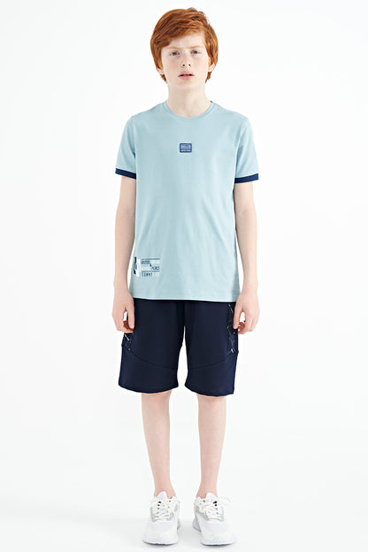 Light Blue Printed Standard Fit O Collar Boys T-Shirt - 11097