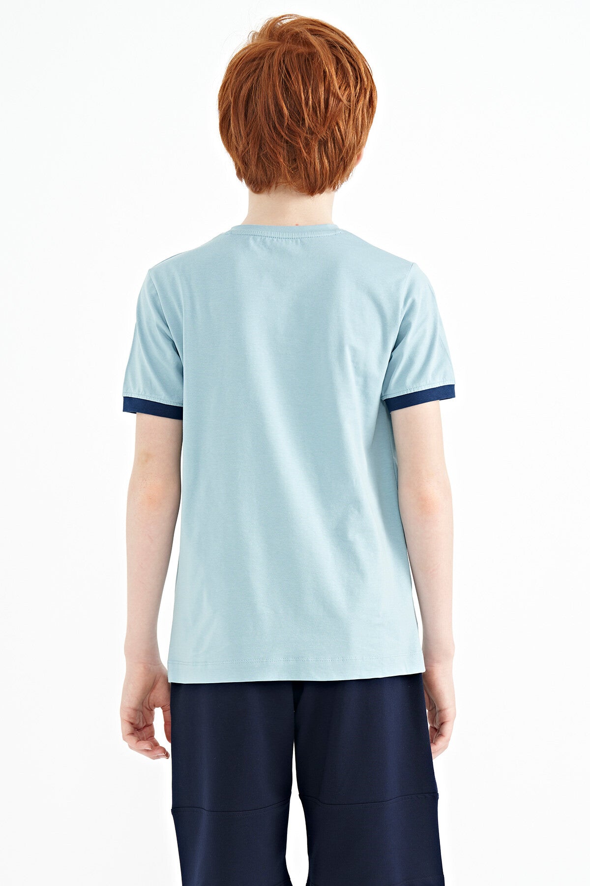 Light Blue Printed Standard Fit O Collar Boys T-Shirt - 11097