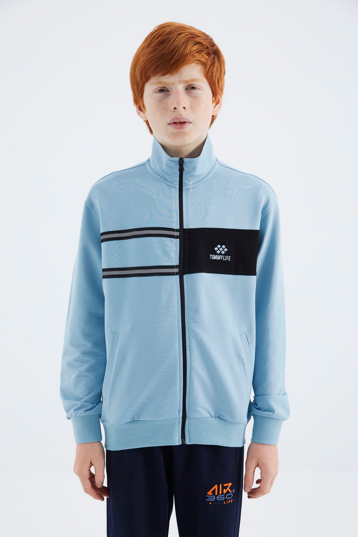 Light Blue Straight Collar Boys Sweatshirt - 11183