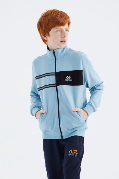 Light Blue Straight Collar Boys Sweatshirt - 11183