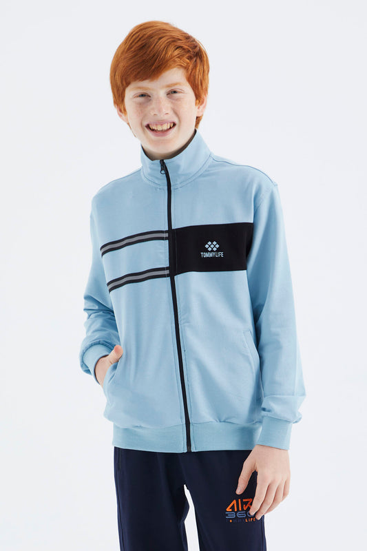 Light Blue Straight Collar Boys Sweatshirt - 11183