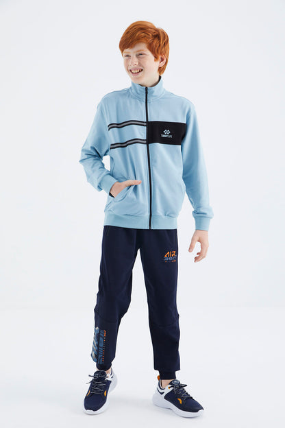 Light Blue Straight Collar Boys Sweatshirt - 11183