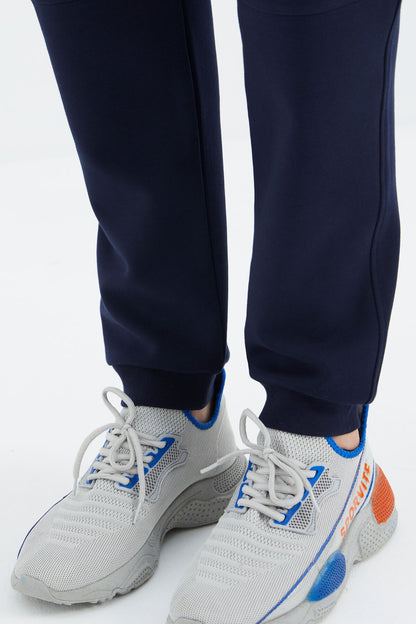 Navy Blue - Indigo Stand Collar Hidden Pocket Detailed Relax Fit Men's Tracksuit Set - 85220