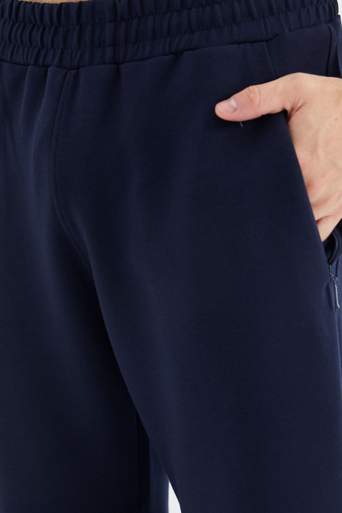 Navy Blue - Indigo Stand Collar Hidden Pocket Detailed Relax Fit Men's Tracksuit Set - 85220