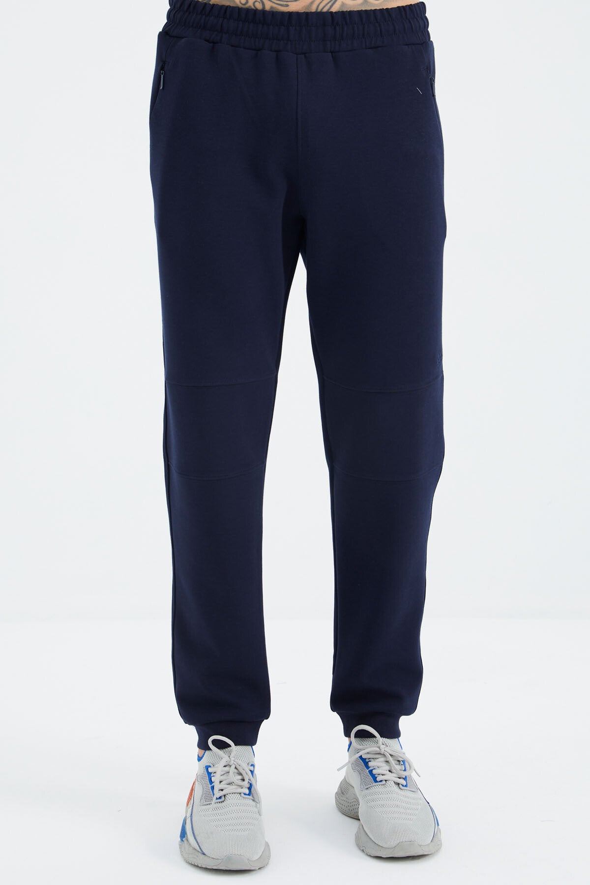 Navy Blue - Indigo Stand Collar Hidden Pocket Detailed Relax Fit Men's Tracksuit Set - 85220