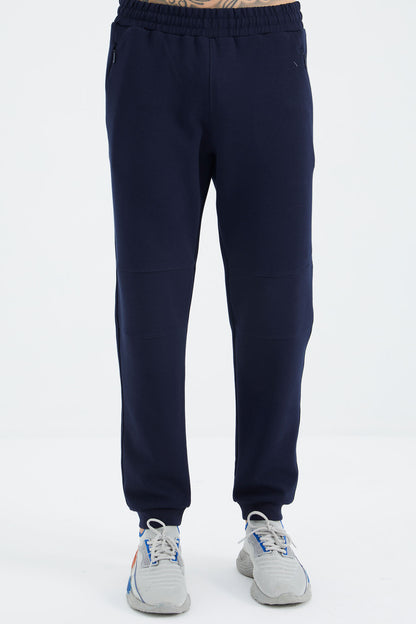 Navy Blue - Indigo Stand Collar Hidden Pocket Detailed Relax Fit Men's Tracksuit Set - 85220