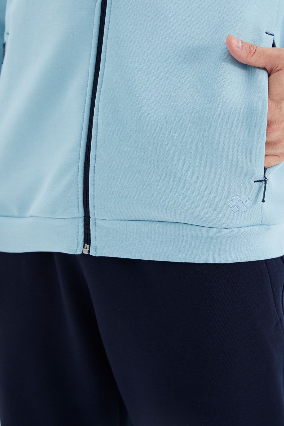 Navy Blue - Indigo Stand Collar Hidden Pocket Detailed Relax Fit Men's Tracksuit Set - 85220