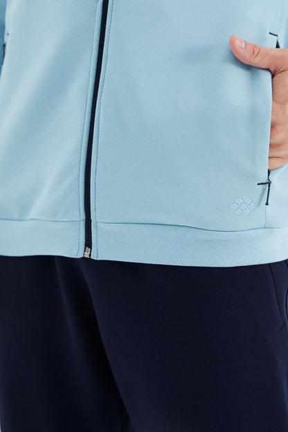 Navy Blue - Indigo Stand Collar Hidden Pocket Detailed Relax Fit Men's Tracksuit Set - 85220